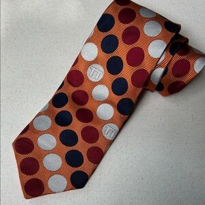 Lee Alison Polka Dot Luxury Office Core Silk Tie in Orange, Burgundy, and Gray